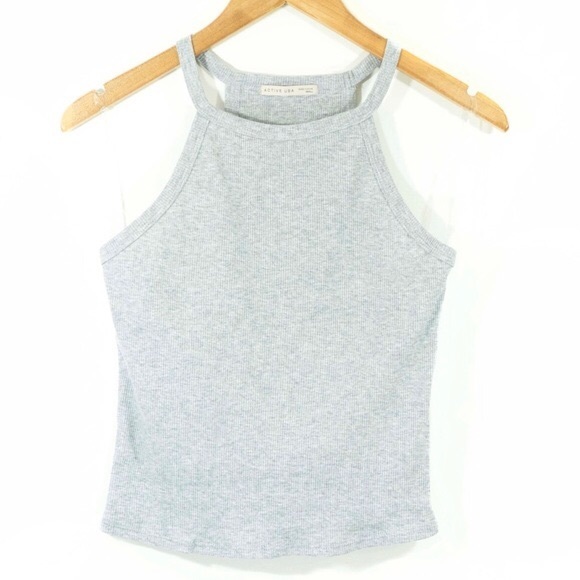 Gray Fitted Ribbed Halter Tank Top - Picture 3 of 5
